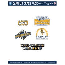 Sheet of 5 WVU stickers featuring the Mountaineer mascot, Hail WV, WVU and more