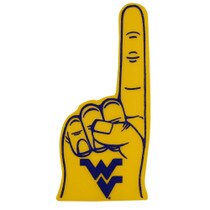 Gold WVU #1 foam finger with a navy Flying WV in the palm of the hand